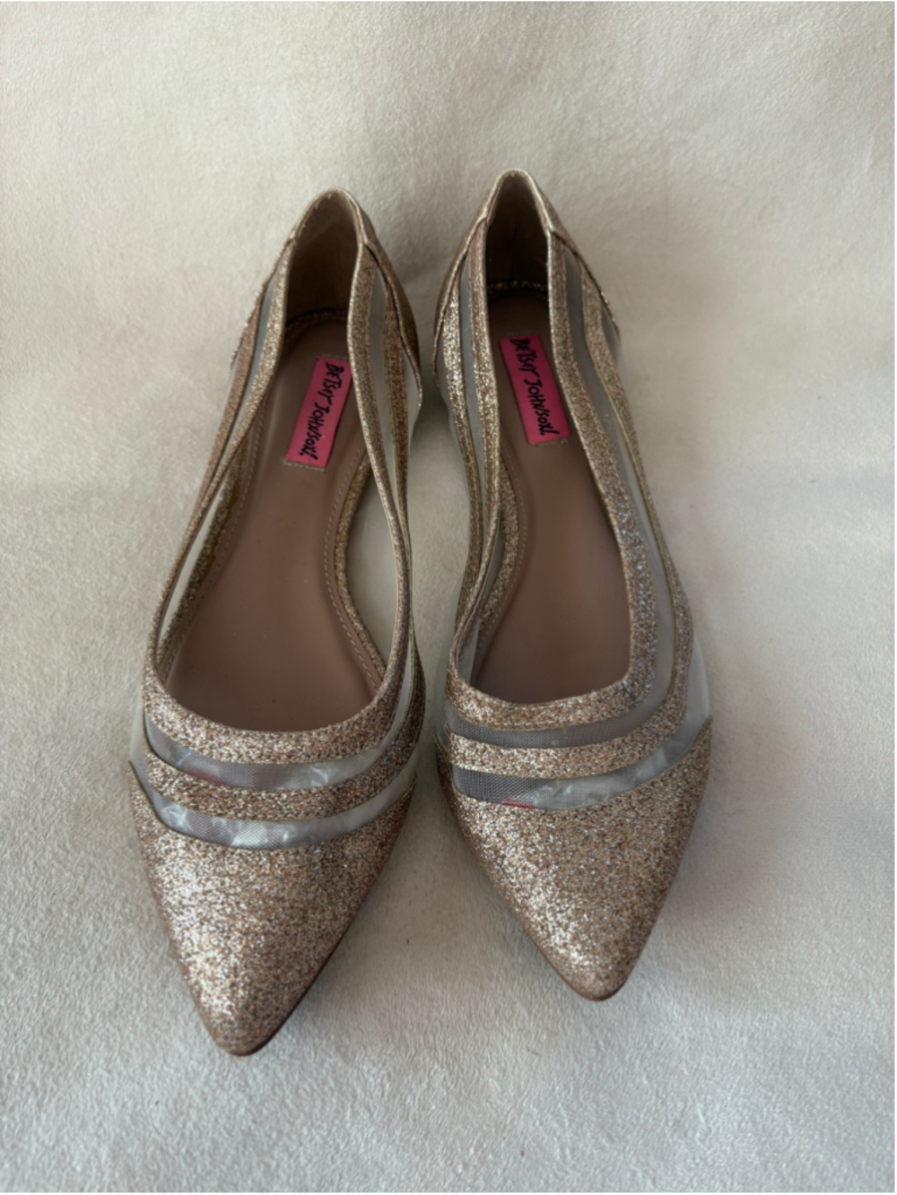 Women's Betsey Johnson Glitter Mesh Pointed Toe Flats size 8